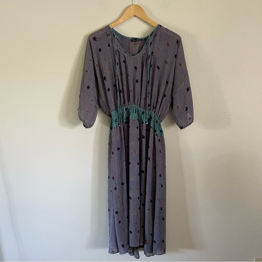 Vintage Diane Freis Leaf Print Tie Neck Midi Dress Size Medium